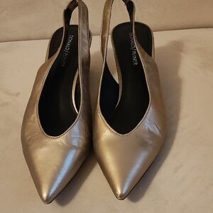 Donald J. Pliner Leather Metallic Gold Pointed Heels